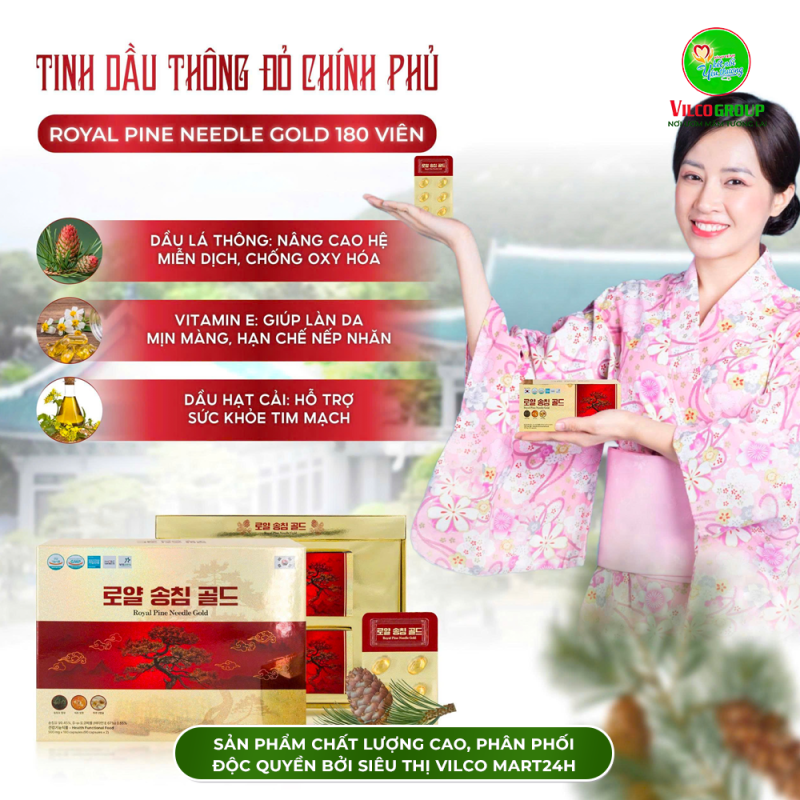 SHQ1 Thực phẩm bảo vệ sức khỏe TINH DẦU THÔNG ĐỎ ROYAL PINE NEEDLE GOLD 500 mgx 180 viên/hộp (6 viên/vỉ; 15 vỉ/hộp nhỏ; 2 hộp nhỏ/hộp lớn) - BÍ QUYẾT TRƯỜNG THỌ