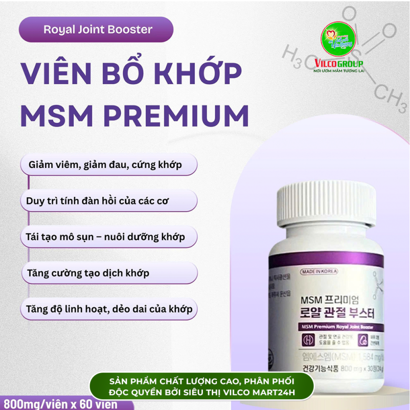 SHQ15 Thực phẩm bảo vệ sức khoẻ VIÊN BỔ KHỚP MSM Premium Royal Joint Booster (800mg*60 viên)- Khớp Mạnh Mẽ, Chuyển Động Êm Mượt!