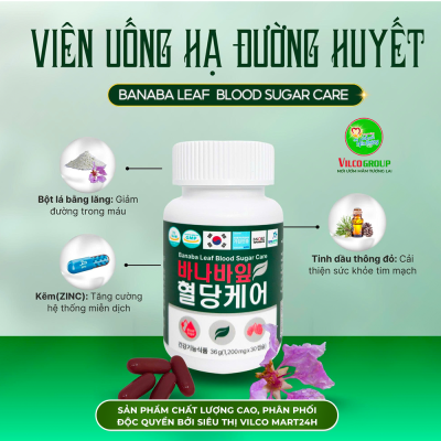 SHQ18 Thực phẩm bảo vệ sức khỏe Banaba Leaf Blood Sugar Care 1200 mg x 30 viên/hộp Viên uống hạ đường huyết - Chìa khóa vàng cho sức khỏe vẹn tròn!