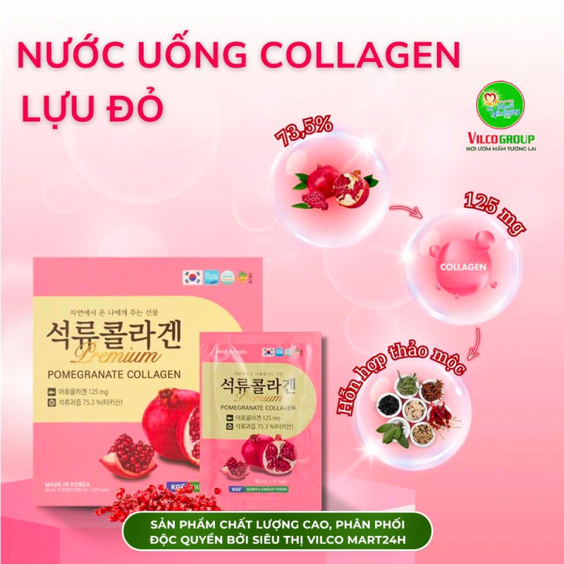SHQ4 THỰC PHẨM BỔ SUNG NƯỚC UỐNG COLLAGEN LỰU ĐỎ (Premium Pomegranate Collagen), 50ml/ gói, 60 gói/ hộp- GIỮ TRỌN NÉT TUỔI XUÂN CHO LÀN DA (60 Gói)