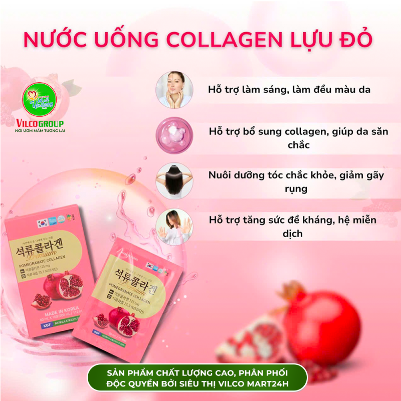 SHQ4 THỰC PHẨM BỔ SUNG NƯỚC UỐNG COLLAGEN LỰU ĐỎ (Premium Pomegranate Collagen), 50ml/ gói, 60 gói/ hộp- GIỮ TRỌN NÉT TUỔI XUÂN CHO LÀN DA (60 Gói)