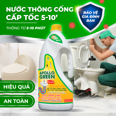 Nước thông cống siêu mạnh mẫu chai comfor Apollo Green 1600gr