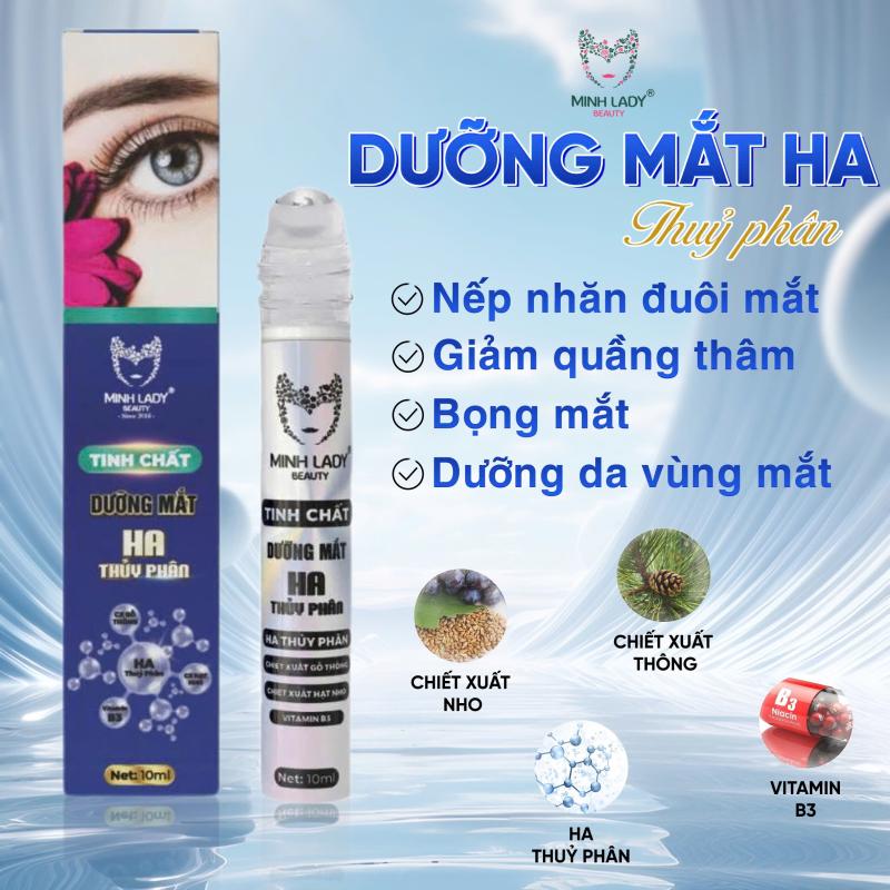 Thanh lăn Dưỡng mắt HA Thuỷ phân Hỗ Trợ Giảm Thâm Quầng Mắt & Bọng Mắt Minh Lady Beauty 10ml
