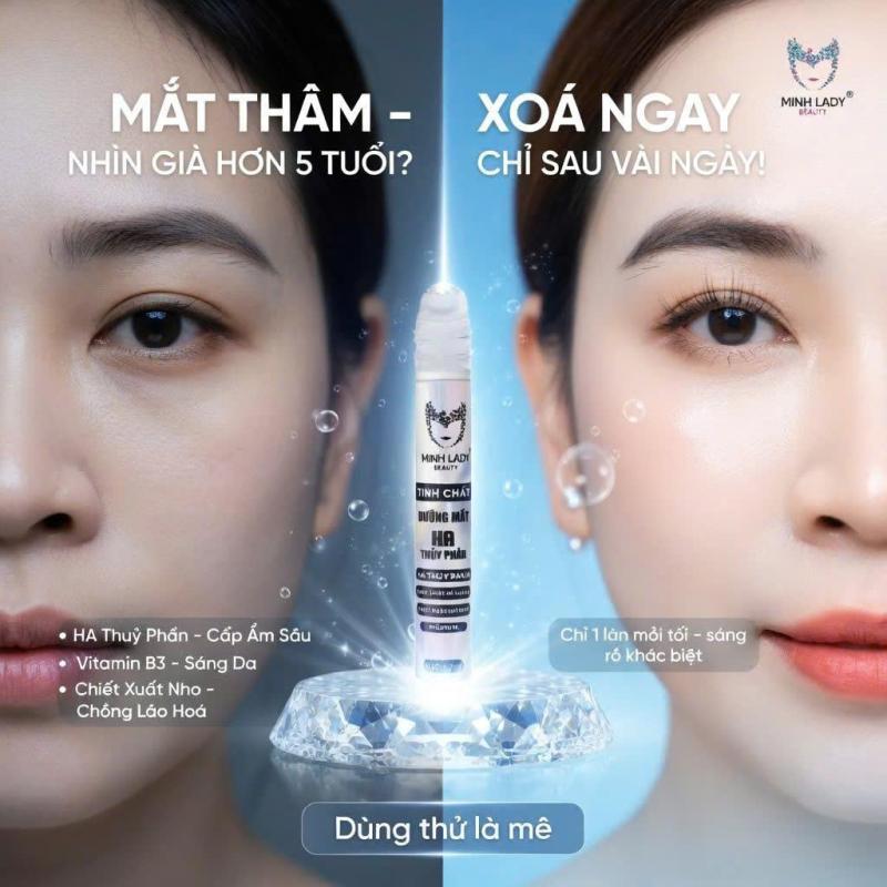 Thanh lăn Dưỡng mắt HA Thuỷ phân Hỗ Trợ Giảm Thâm Quầng Mắt & Bọng Mắt Minh Lady Beauty 10ml