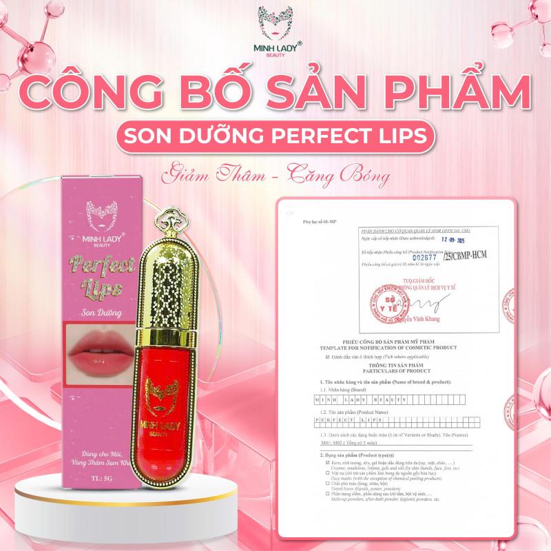Tinh chất SON DƯỠNG VITAMIN MỜ THÂM, GIẢM NỨT NẺ, DƯỠNG SAU PHUN XÂM CÓ MÀU MINH LADY Perfect Lips - Hỗ trợ dưỡng mềm môi lên màu - Cosmetic