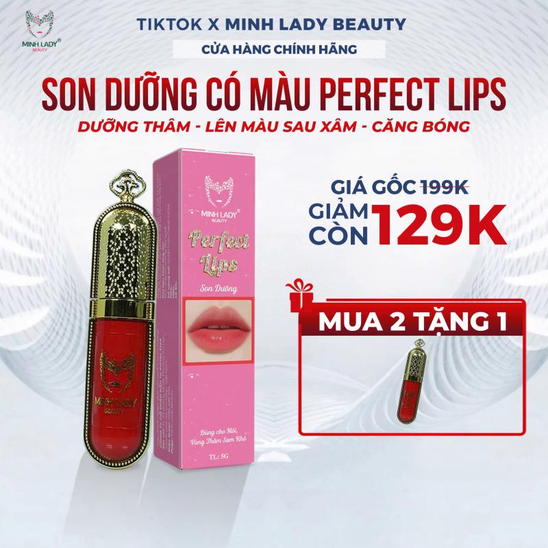 Tinh chất SON DƯỠNG VITAMIN MỜ THÂM, GIẢM NỨT NẺ, DƯỠNG SAU PHUN XÂM CÓ MÀU MINH LADY Perfect Lips - Hỗ trợ dưỡng mềm môi lên màu - Cosmetic