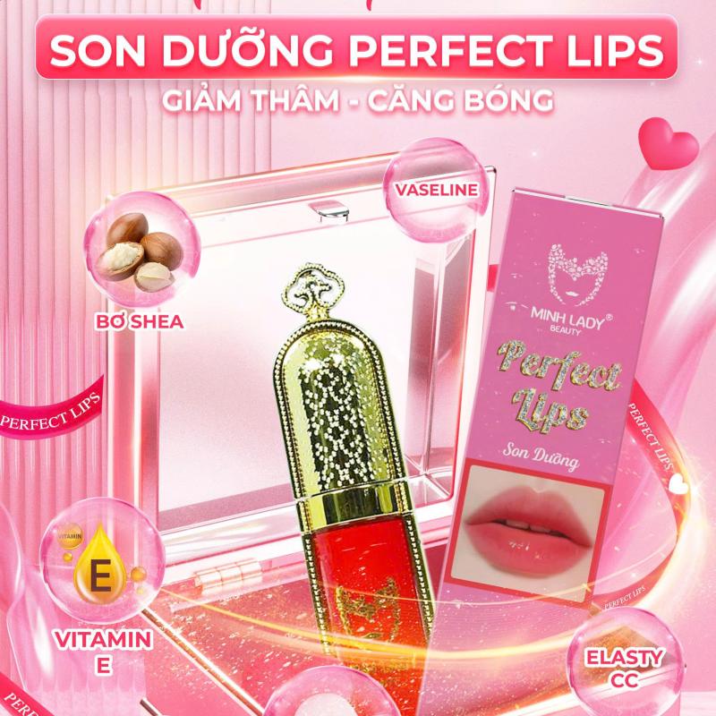 Tinh chất SON DƯỠNG VITAMIN MỜ THÂM, GIẢM NỨT NẺ, DƯỠNG SAU PHUN XÂM CÓ MÀU MINH LADY Perfect Lips - Hỗ trợ dưỡng mềm môi lên màu - Cosmetic
