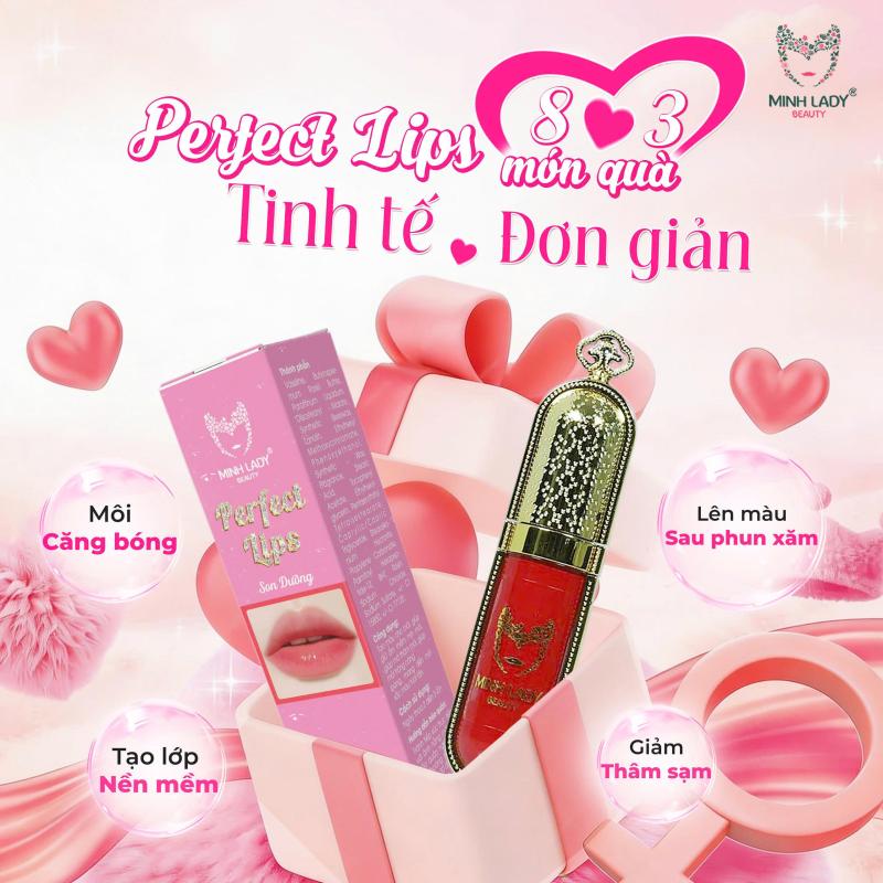 Tinh chất SON DƯỠNG VITAMIN MỜ THÂM, GIẢM NỨT NẺ, DƯỠNG SAU PHUN XÂM CÓ MÀU MINH LADY Perfect Lips - Hỗ trợ dưỡng mềm môi lên màu - Cosmetic